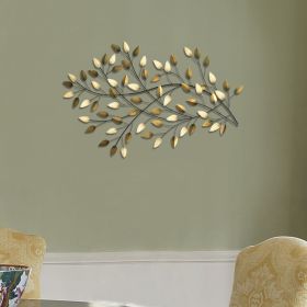 Gold And Beige Metal Blowing Leaves Wall Decor