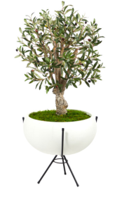 3â€™ Olive Artificial Tree in White Planter with Metal Stand