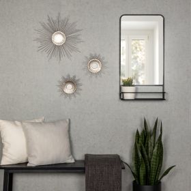 Black Rectangular Wall Mirror with Shelf